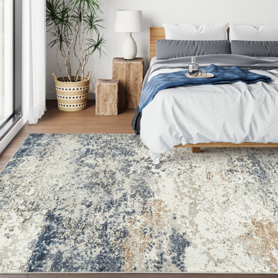 Washable Rug, Anti-Slip Abstract Area Rug, Stain Resistant Rugs for Living Room(Blue)
