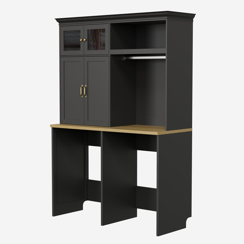 Armoire de rangement pour buanderie avec tringle suspendue et organisateur sur laveuse, Black