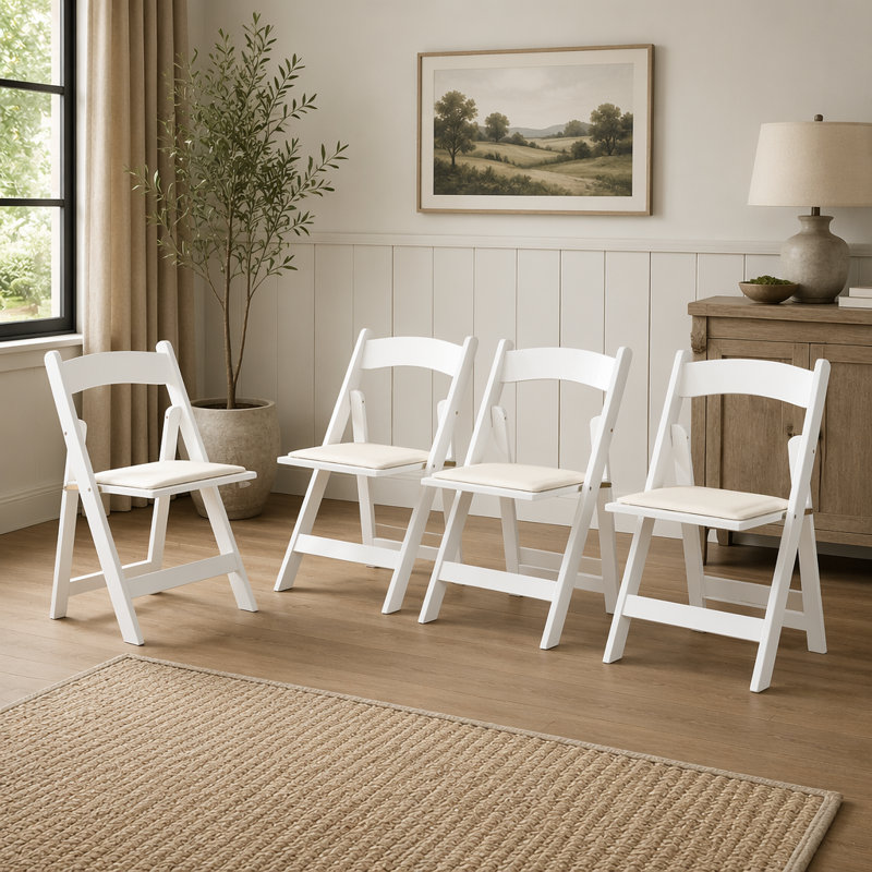 Ensemble de 4 chaises pliantes rembourrées et rembourrées avec tablette beige, peu encombrantes et faciles à transporter pour les salles à manger