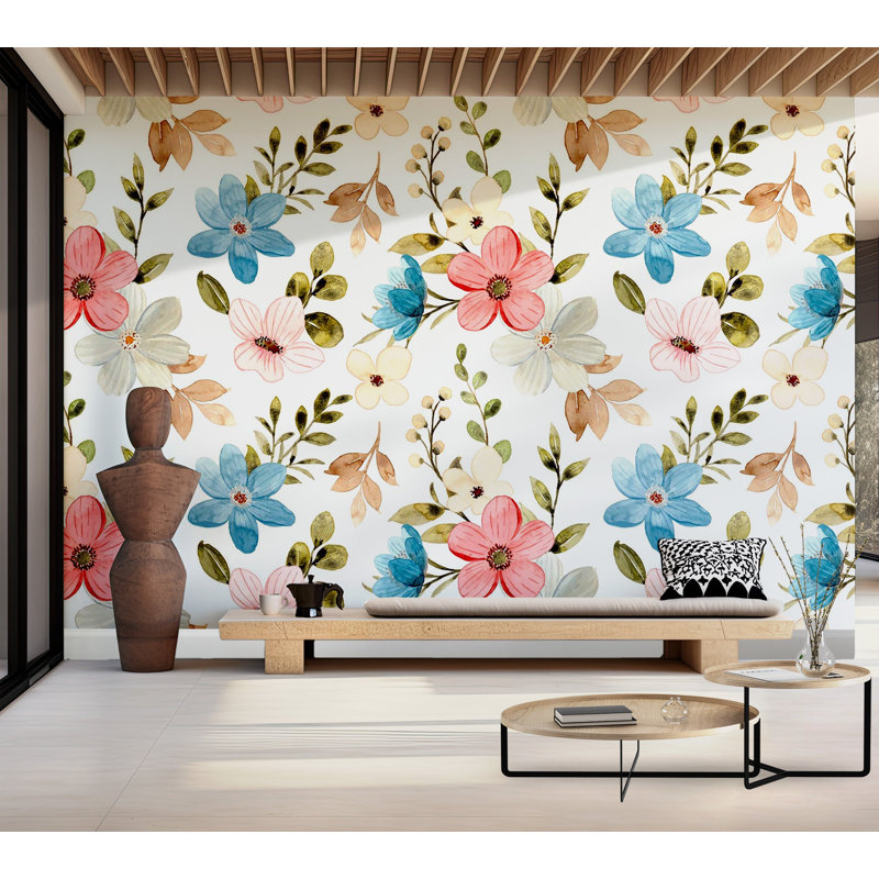 Murale pelez et collez de qualité supérieure - Motif floral, L 96 po x l 120 po