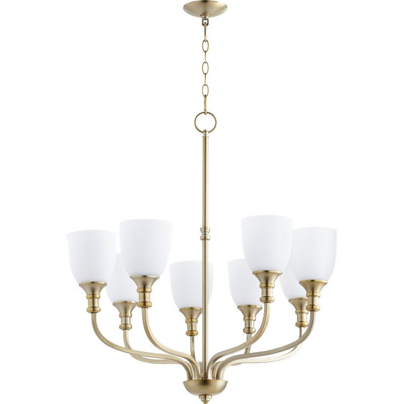 Lustre classique / traditionnel à 8 lumières Falbo, Blanc, Feuille argentée vieillie