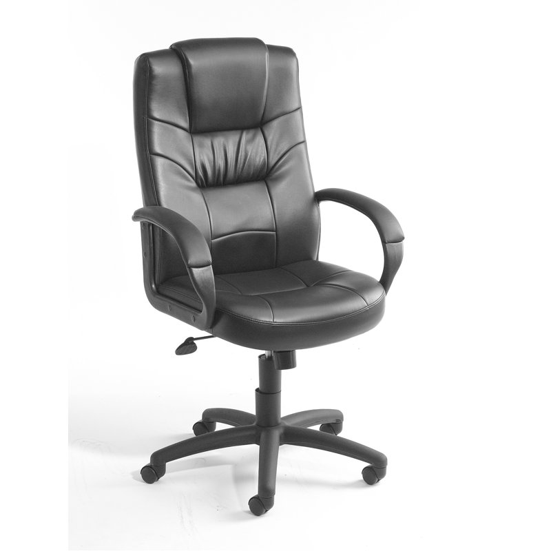 Black High Back Leather Executive Swivel Chair with Fixed Arms