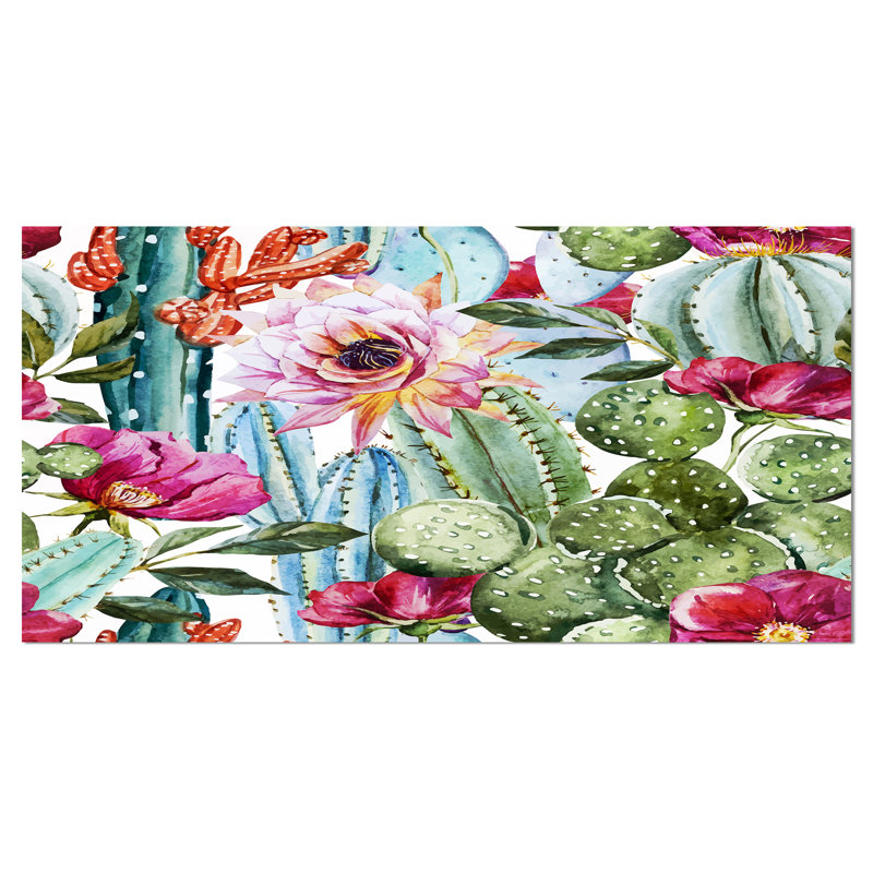 Motif de cactus - aquarelle, H 20 po x l 40 po x P 1 po, Toile tendue