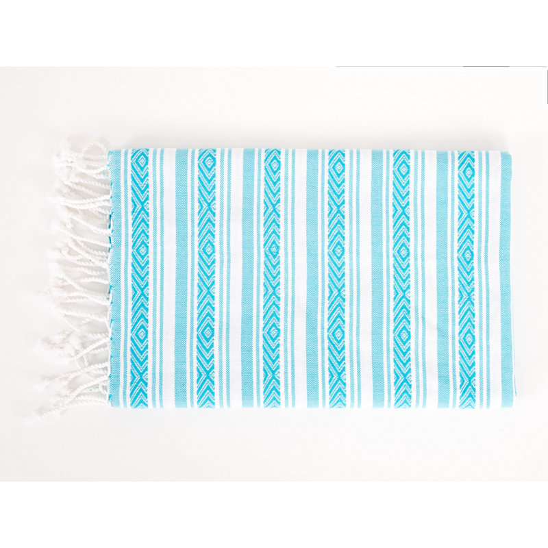 Serviette de plage 100% coton Portola, Bleu clair / blanc