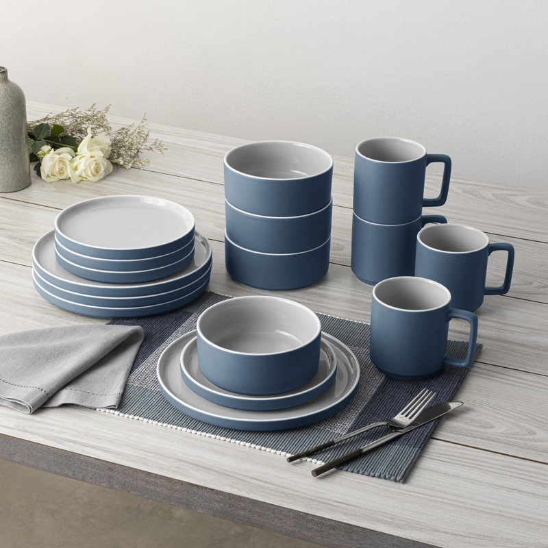 Service de table 16 pièces Noritake ColorTrio Stax, service pour 4, Bleu