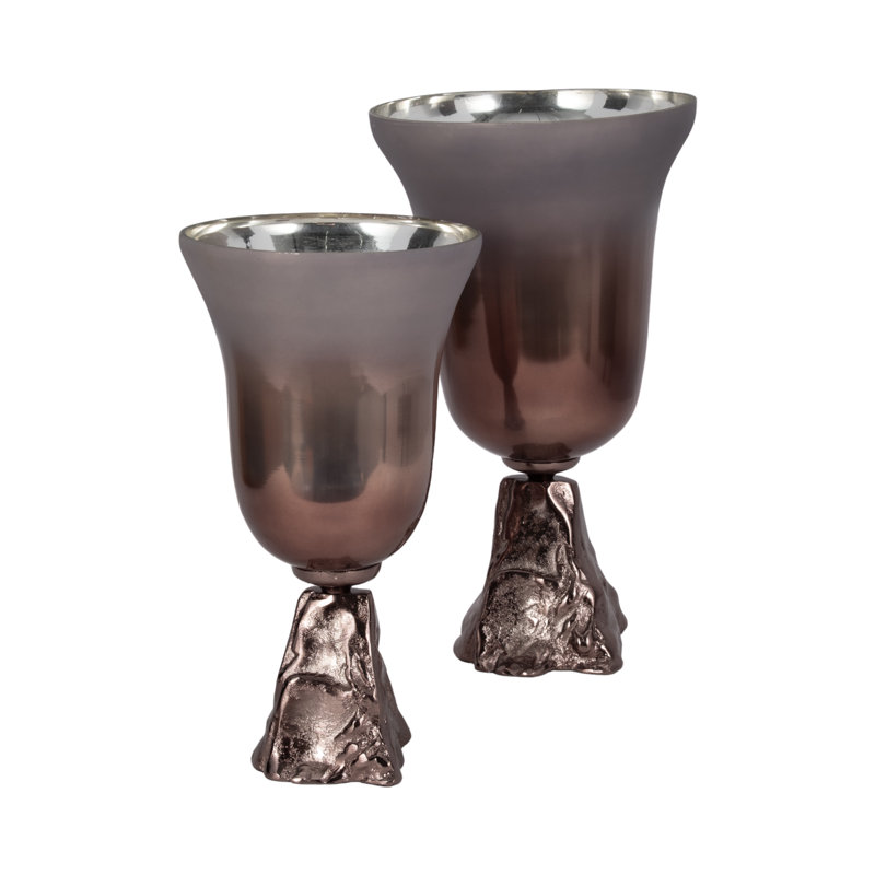 Decorative Glass Vase with Pedestal Base for Home Decor - Tall Flower Vase Accent for Console Table or Living Room Styling - Bronze & Copper