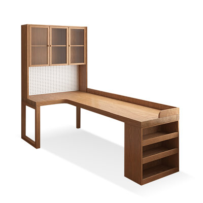 Brown Rectangular Solid Wood+Glass desk