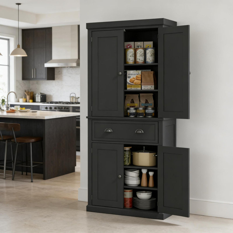 Spacieux garde-manger en métal noir, style maison de campagne pour le rangement à la maison