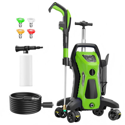 Electric Pressure Washer 4500PSI 3.9GPM, 15 Level Adjustable Touch Screen, Anti-Tipping 4-Wheel, Grime Removal, with 4 Nozzle Tips, 500ML Foam Cannon, Stainless Steel Lance, Total Stop System for Car Wash, Home, Patio, Outdoor Cleaning