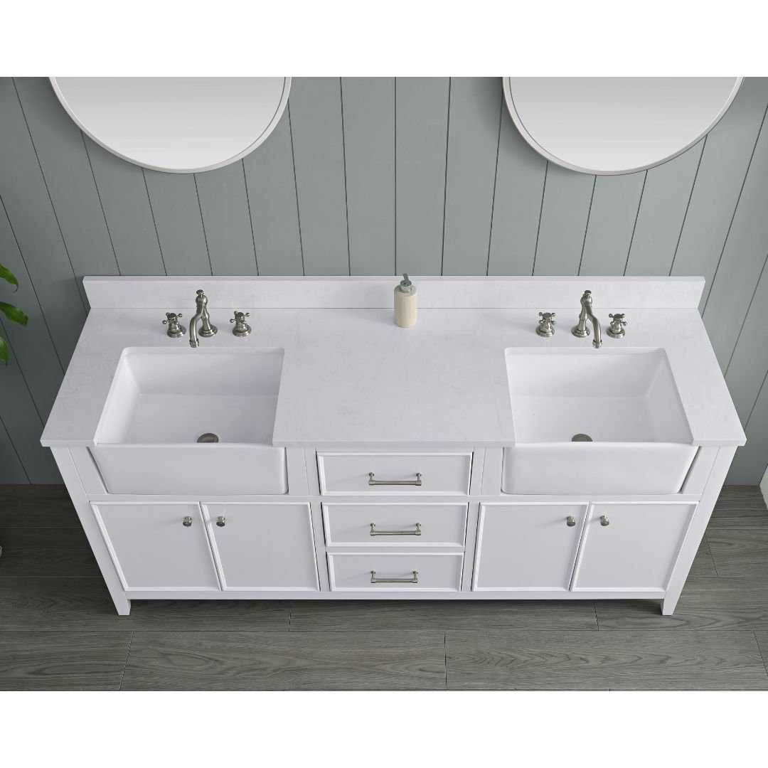 Aisa 72" Pine Double Bathroom Vanity, White/Brushed Nickel