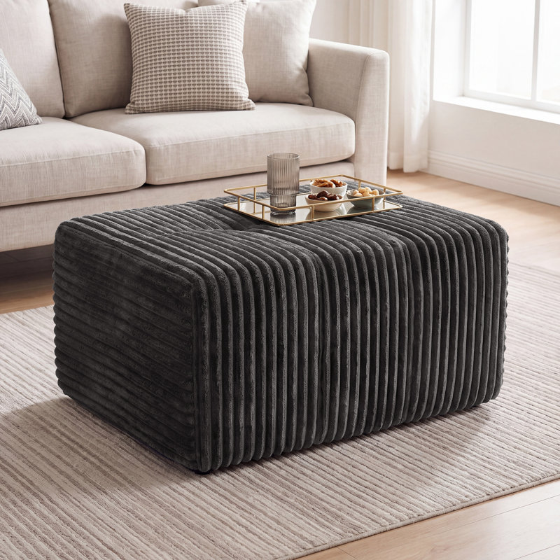 Pouf ottoman moderne compressé, repose-pieds rectangulaire modulable en velours côtelé avec ressorts ensachés, aucun assemblage requis pour le salon, gris