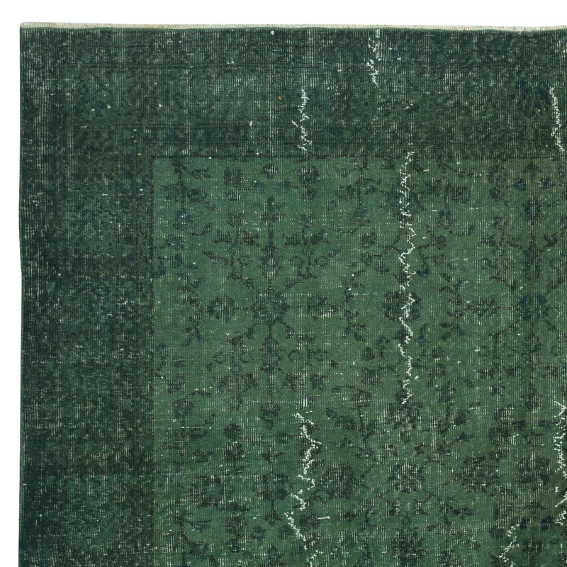 Tapis vert foncé en laine de 7 x 10,5 pi pour intérieur moderne, fabriqué à la main en Turquie