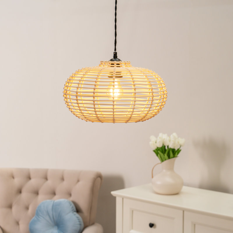 20cm H Rattan Dome Pendant Shade ( Clip On ) in Beige