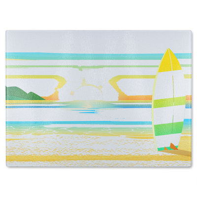 Surf Board On Beach Glass Chopping Board