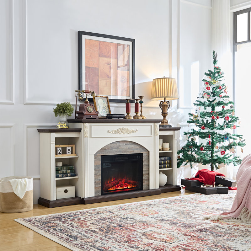 72“ Farmhouse Fireplace Tv Stand With Mantel & 23" Electric Insert, Fits Up To 80 Inch Tvs