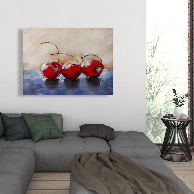 Trois cerises - art sur toile rouge pour la décoration intérieure
