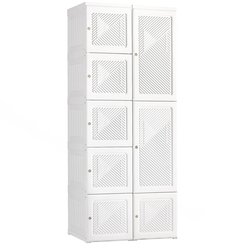 Portable Wardrobe Closet, Folding Bedroom Armoire, Clothes Storage Organizer With 8 Cube Compartments, Hanging Rod, Magnet Doors, White