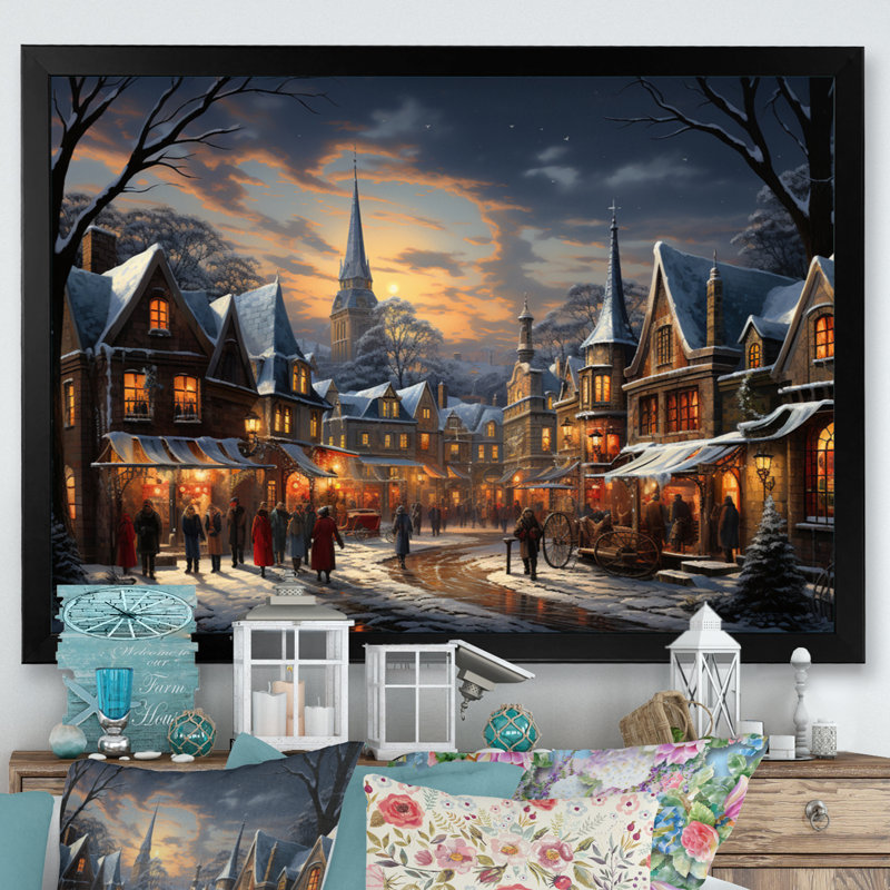 «Winter Village Carnival III», impression d'art mural, H 30 po x l 40 po x P 1,5 po, Cadre simple noir