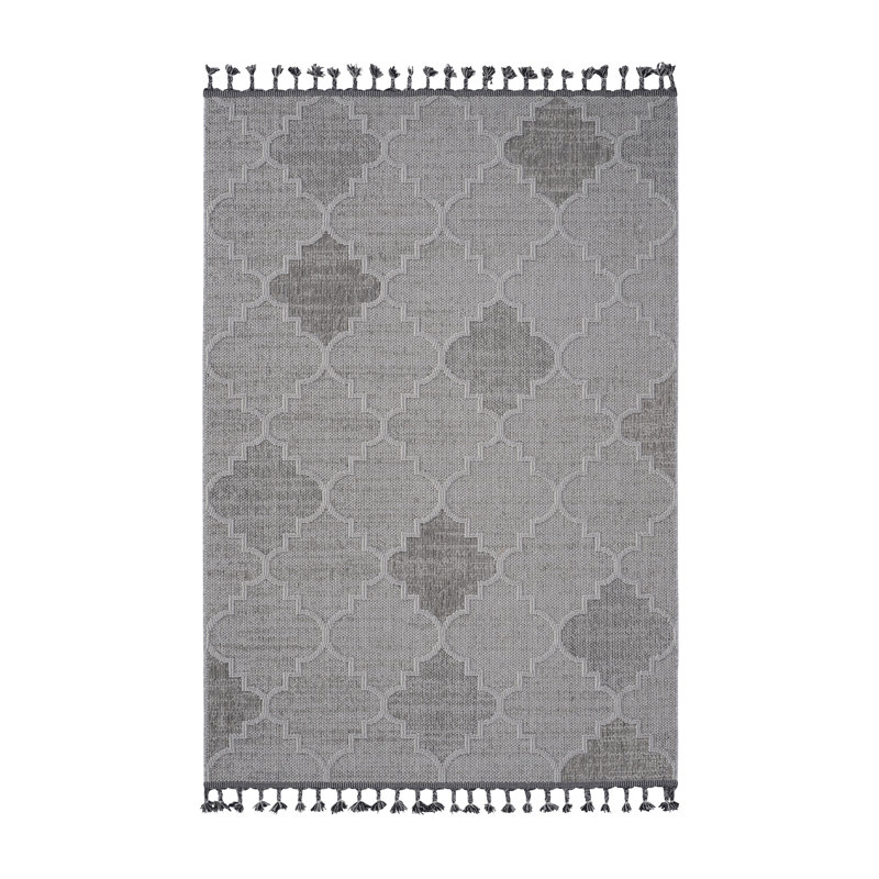 Collection White / Grey / Trellis Indoor / Outdoor Rug, Rectangle 7'9" x 10'