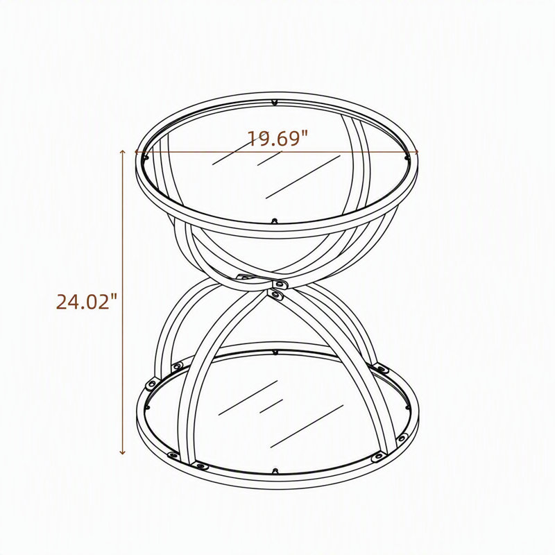Table d'appoint ronde moderne à deux niveaux en verre de 50 cm (19,69 po), avec structure en métal annulaire, pouvant servir de table de chevet ou de table d'appoint pour le salon, la chambre et le bureau.