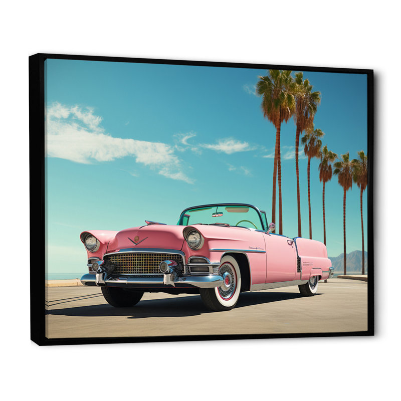 Miami Pink Cadillac III - Transportation Canvas Art Print, H 30 po x l 40 po x P 1,5 po, Cadre flottant noir