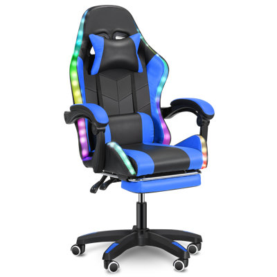 Lubluelu Adjustable Leather Swivel PC & Racing Gaming Chair with RGB Light