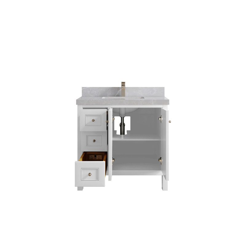 Nashville X P 22 po Meuble-lavabo central en albâtre, Blanc / nickel brossé, Quartz gris perle