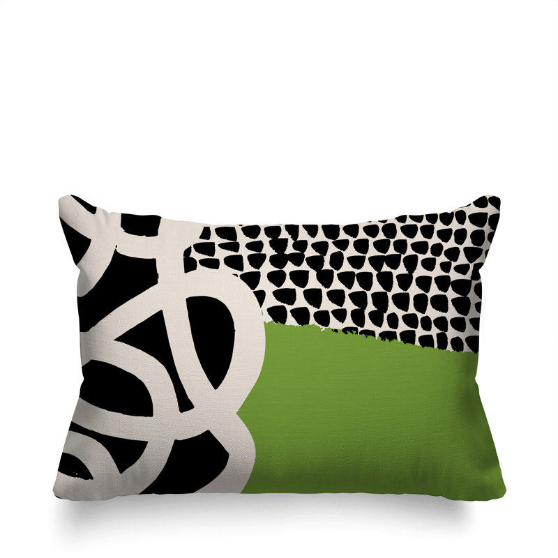 Oreiller rectangulaire réversible intérieur / extérieur Deo, Chartreuse / noir / blanc cassé, H 14 po x l 20 po