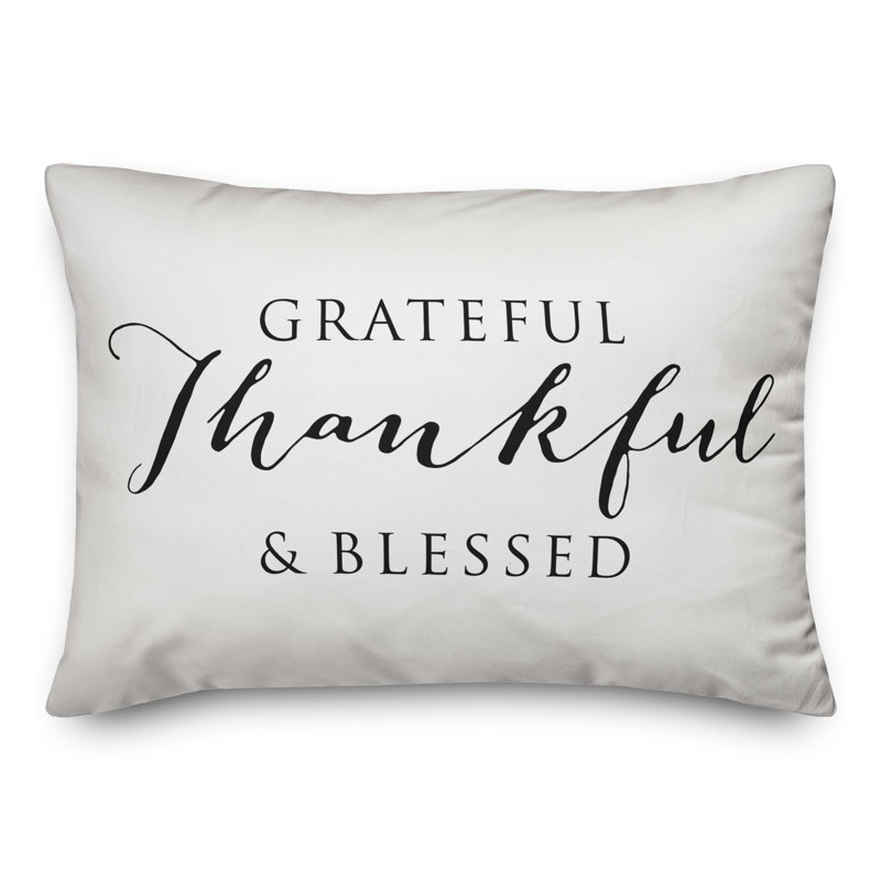 Grateful Thankful Blessed Outdoor Rectangular Pillow Cover & Insert, Off White/Black
