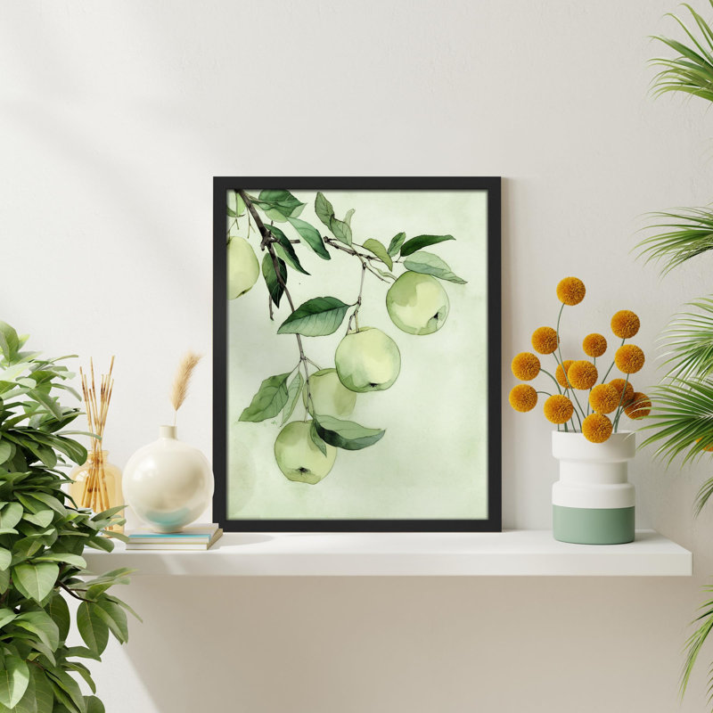 «Green Apples Illustration Realism Rustic Nature Relax / Calm Multicolor Office» sur papier, Noir, H 14 po x l 11 po