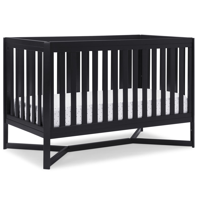 Midnight Grey 4-in-1 Convertible Baby Crib with X-Shaped Base