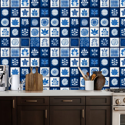 Papier peint auto-adhésif à motif de carreaux botaniques blancs et scandinaves, motif floral, papier contact mural amovible auto-adhésif pour armoires de cuisine de chambre à coucher, 24 po x 118 po