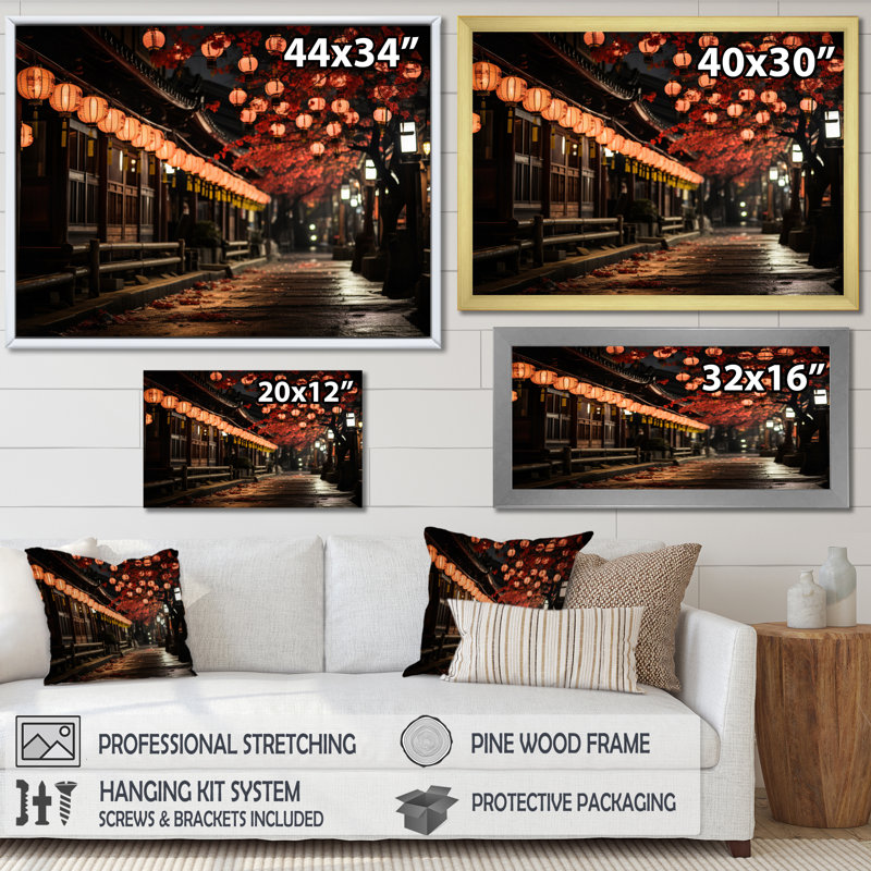 Japon Art Paper Lantern Glow II - Japanese Wall Art Living Room, Cadre naturel flottant, H 34 po x l 44 po x P 1,5 po