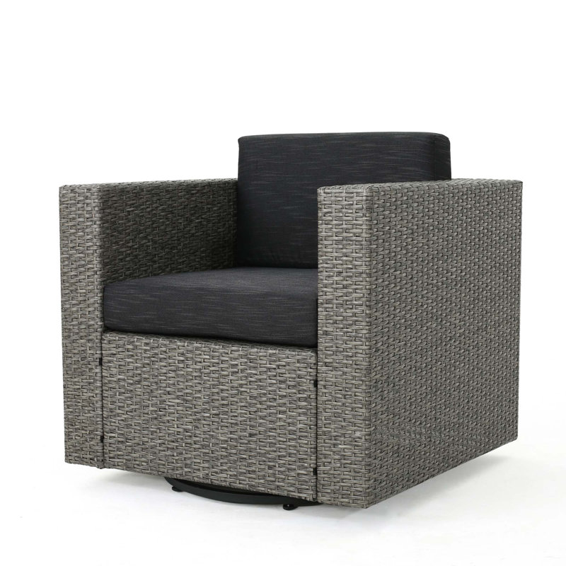 Fauteuil club pivotant en osier pour l'extérieur, Noir / gris