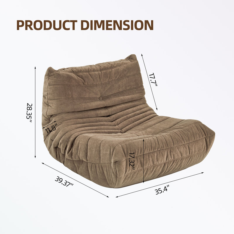 Bean bag Chair with button tufted back, Matte Brown Polyester