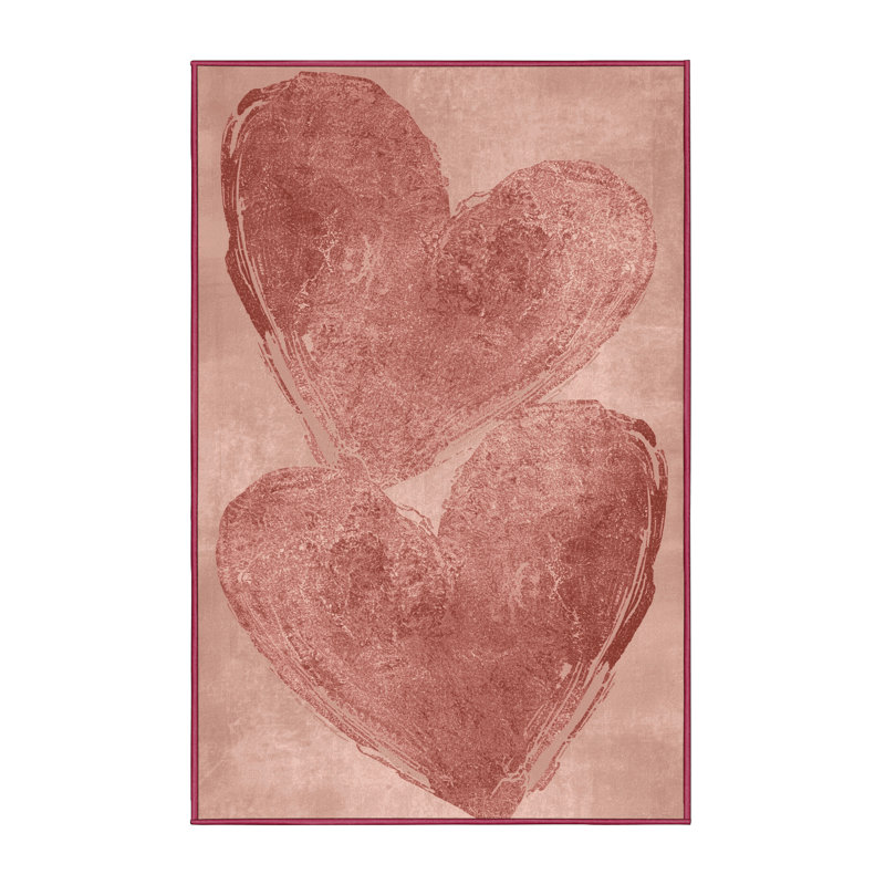 Soft Plush Filkins Valentines Modern & Contemporary Abstract Area Rug in Beige – Rose Binding, 5x7