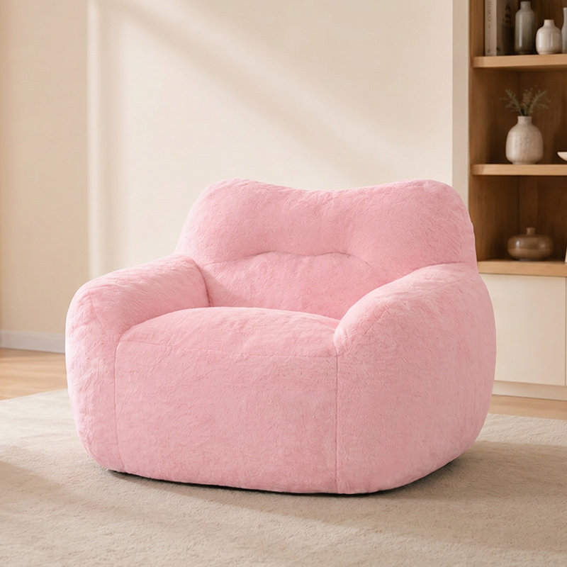 Fauteuil à billes géant pour adultes UUKRAVE, canapé surdimensionné en fausse fourrure avec rembourrage en mousse à mémoire de forme, fauteuil de lecture confortable au sol, idéal pour la chambre à coucher, le salon et la salle de jeux (rose)