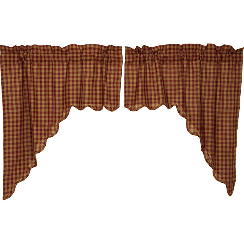 Addie Checkered Cotton Scalloped 72'' W Window Valance in