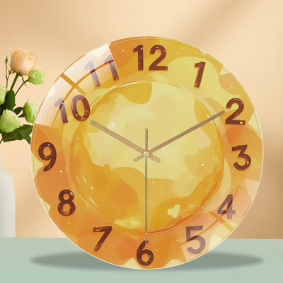 Clock Face Yellow Watercolor Art - 12'' Modern Glass Wall Clock