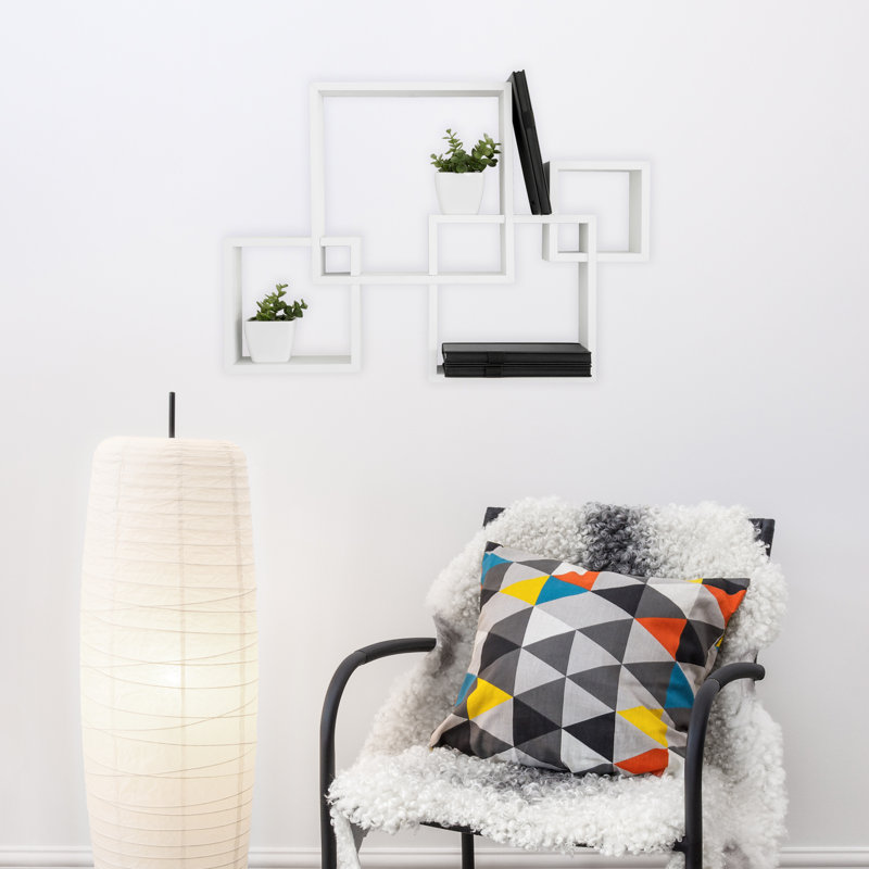 Intersecting Cube Accent Wall Shelf, White , 17.75" H x 25" W x 3.8" D