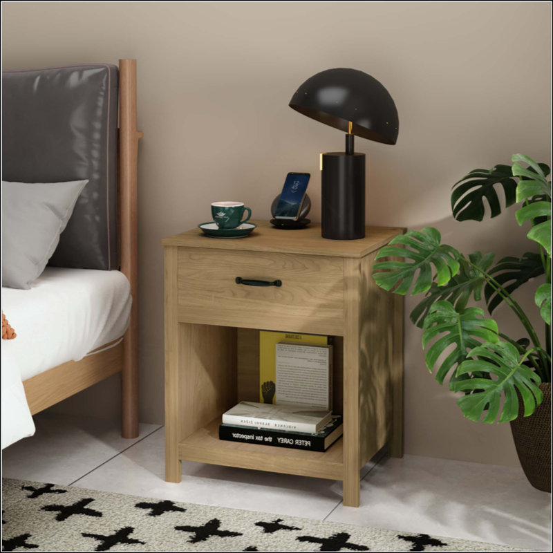 Table de chevet en bois avec tiroir et tablette ouverte, table de chevet moderne avec rangement, table de bout en bois pour chambre à coucher, salon ou appartement