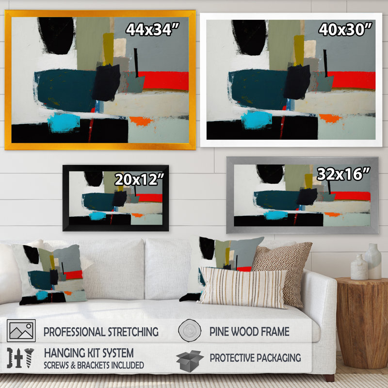 «Touched By Orange II», art mural abstrait sur toile, Cadre d'angle fermé noir, H 12 po x l 20 po x P 1 po