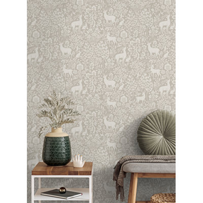 Deer Woods Taupe Non-Pasted Wallpaper