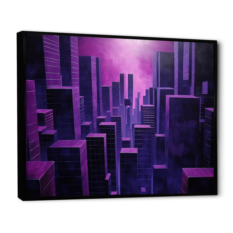 «Orchid Obsidian Sckycraper Horizon» sur toile, Cadre flottant noir, H 24 po x l 32 po x P 1 po