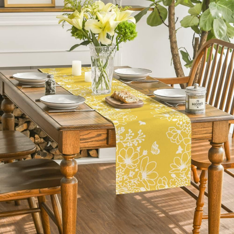 Chemin de table Bloom - Fleurs et papillons - Jaune - 13 x 72 pouces, décoration de maison