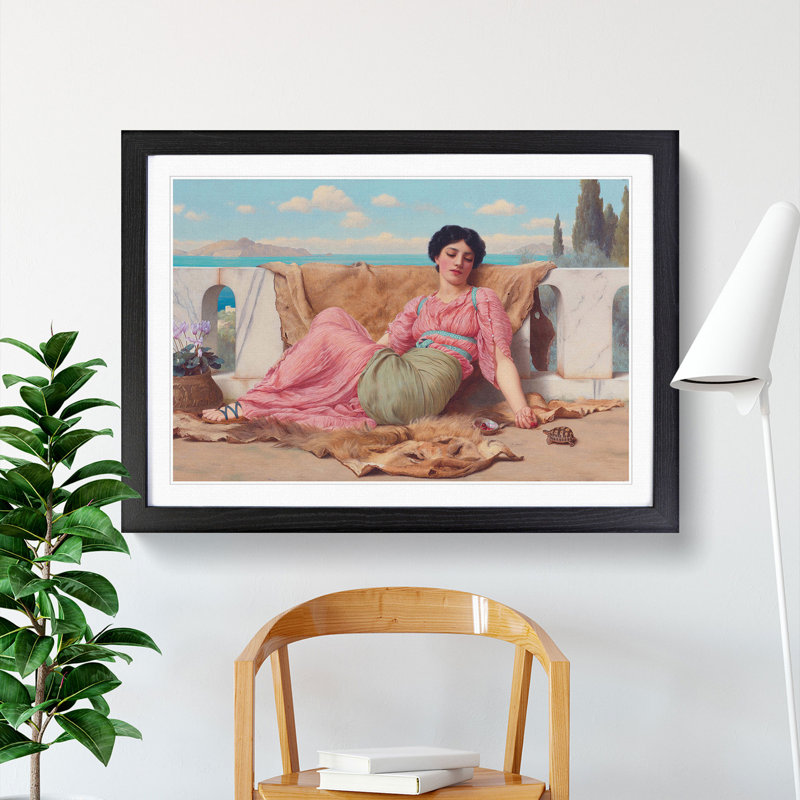 The Quiet Pet by John William Godward - Picture Frame Painting, Black Framed, 48cm H x 65cm W x 2cm D
