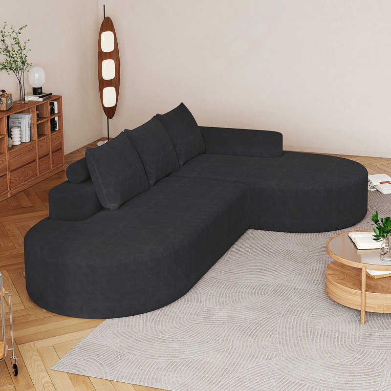 Ensemble de canapé modulaire recouvert de tissu d'ameublement moderne modulaire en L de 108,5 pouces avec 3 coussins en chenille recourbée pour une combinaison de confort et de style