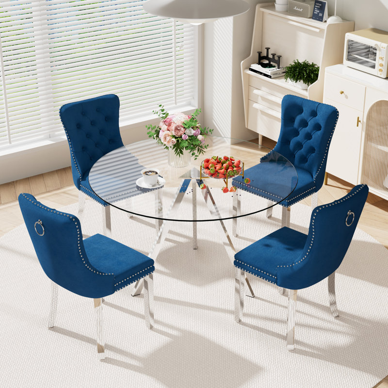 Round Dining Table Set for 4, 30" H x 47" W x 47" D, Blue