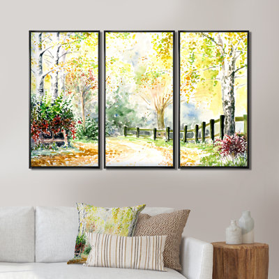 Automne, paysage de campagne dans l'après-midi - 3 pièces, reproduction sur toile