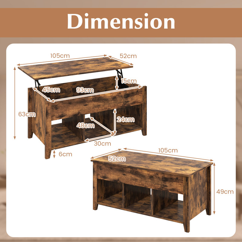 Alurta Lift Top Four Leg Coffee Table with Storage, Coffee, Coffee